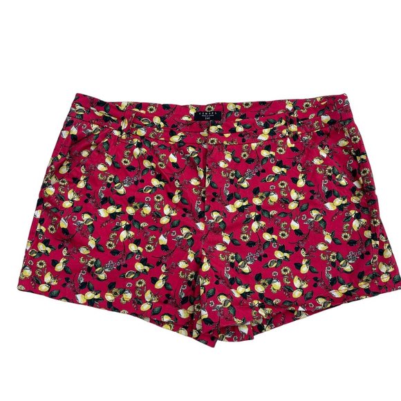 Tinsel Botanical Lemon Fruit Floral Print Shorts Womens 1X Red Pockets High Rise - Picture 1 of 12